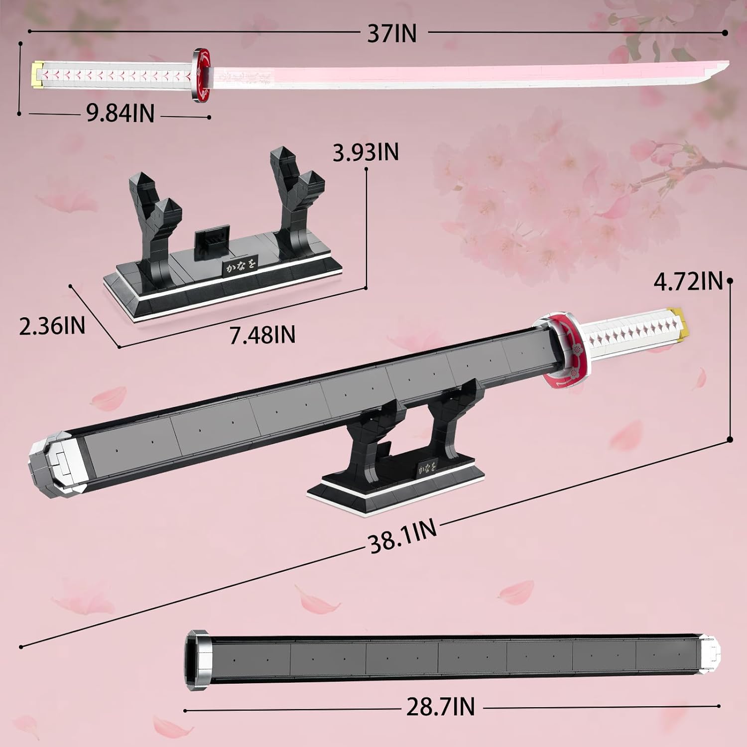 39inch Demon Sword Building Sets, Tsuyuri Kanao Swords Set with Scabbard and Stand, Demon Katana Building Blocks Anime Sword Sets for Adults and Anime Fans (706PCS)