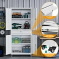 thumbnail image 6 of STANI Metal Garage Storage Cabinets with Drawer, 4 Doors Tool Storage Cabinet with 2 Adjustable Shelves, 72"H Rolling Steel Locking Cabinet for Garage Utility Room Home Office (White, 4 Wheel), 6 of 11