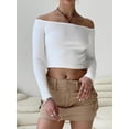 thumbnail image 3 of Biekopu Women T-shirt Long Sleeve Off-shoulder Tops Backless Solid Slim Fit Ladies Crop Top, 3 of 7