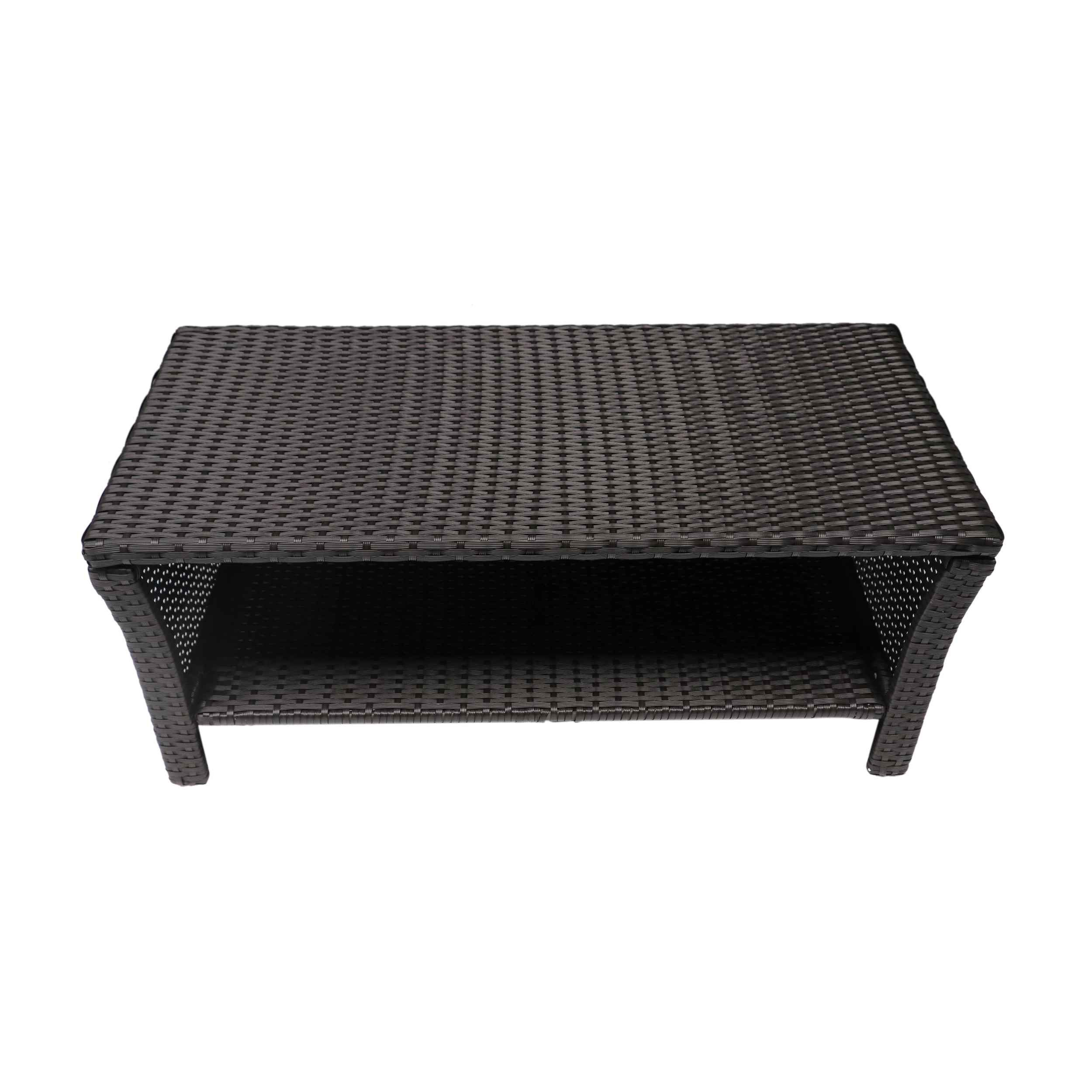 Outdoor Woven Surface Coffee Table, Leisure Center Table for Patio Garden, Brown