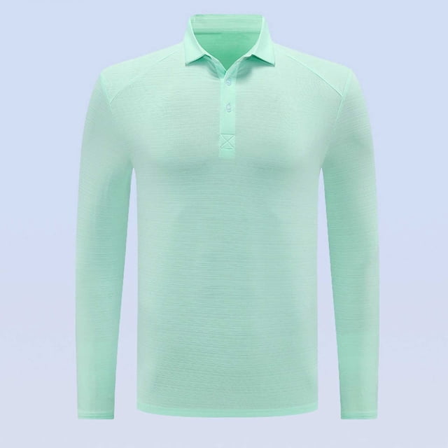 Blusa y camisa de manga larga con cuello vuelto para hombre, color liso, informal, elástica, deportiva, con botones, blusa de manga larga con cuello vuelto para hombre, tops de poliéster para hombre