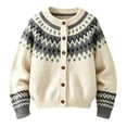 thumbnail image 5 of Fair Isle Sweater Women Christmas Sweaters for Women Button Up Crew Neck Coats Halloween Sweaters for Women Hippie Sweater Western Sweaters for Women Icelandic Sweater Graphic Sweater，Beige，M, 5 of 9