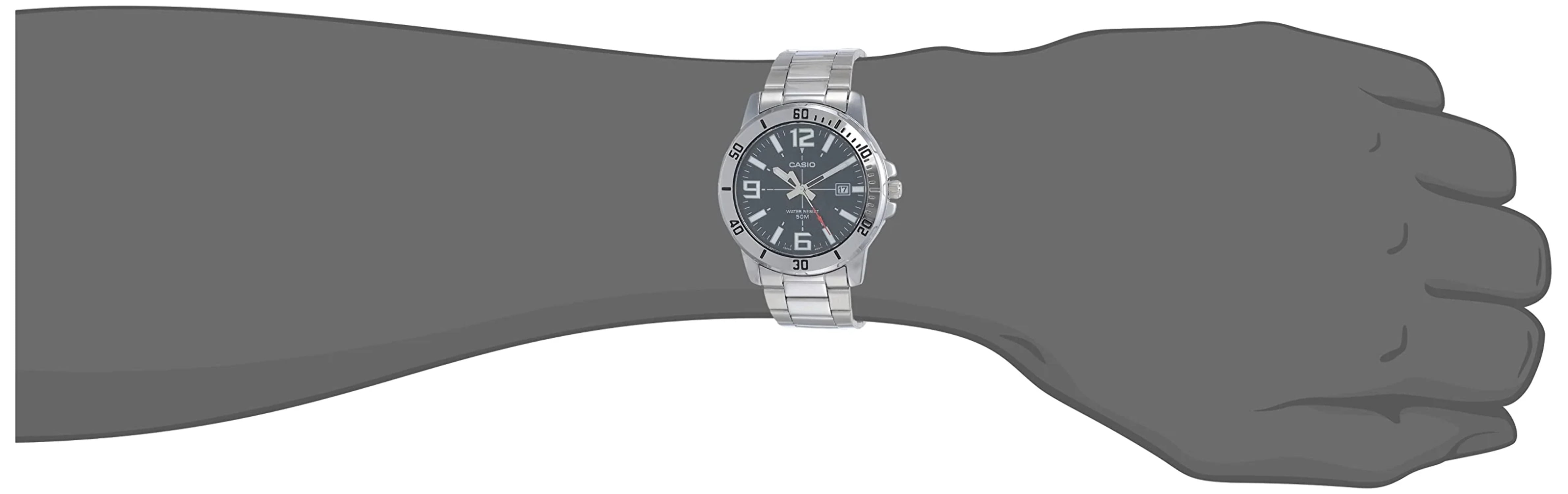 Mens Analog Stainless Steel Band and Case Silver Black Dial 50-meter Water Resistance Watch MTP-VD01D-1BVUDF