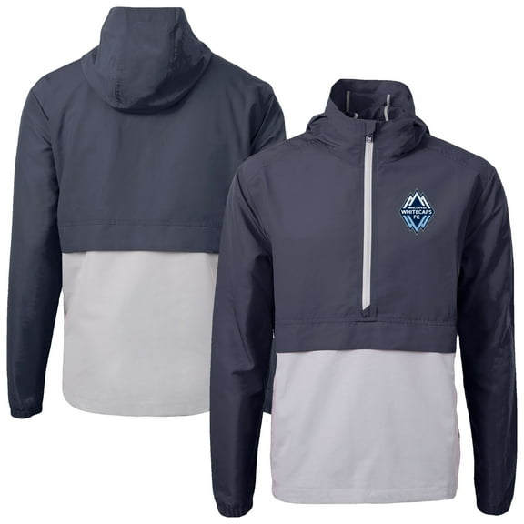 Men's-Cutter & Buck  Navy Vancouver Whitecaps FC Charter Eco Recycled Anorak Hooded Half-Zip Jacket