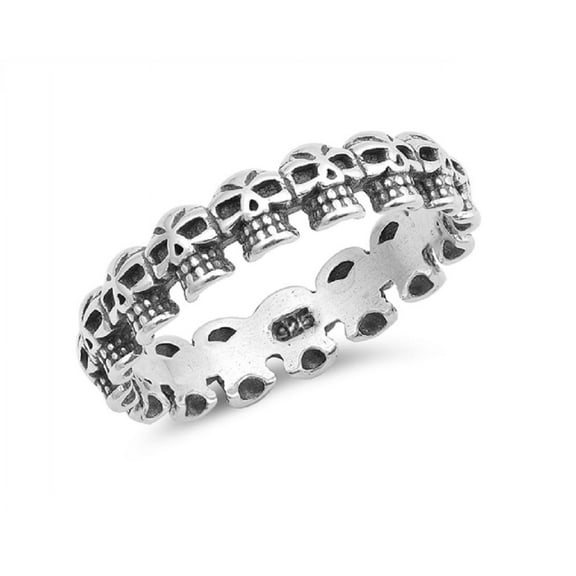 Sterling Silver Eternity Skulls Band Ring