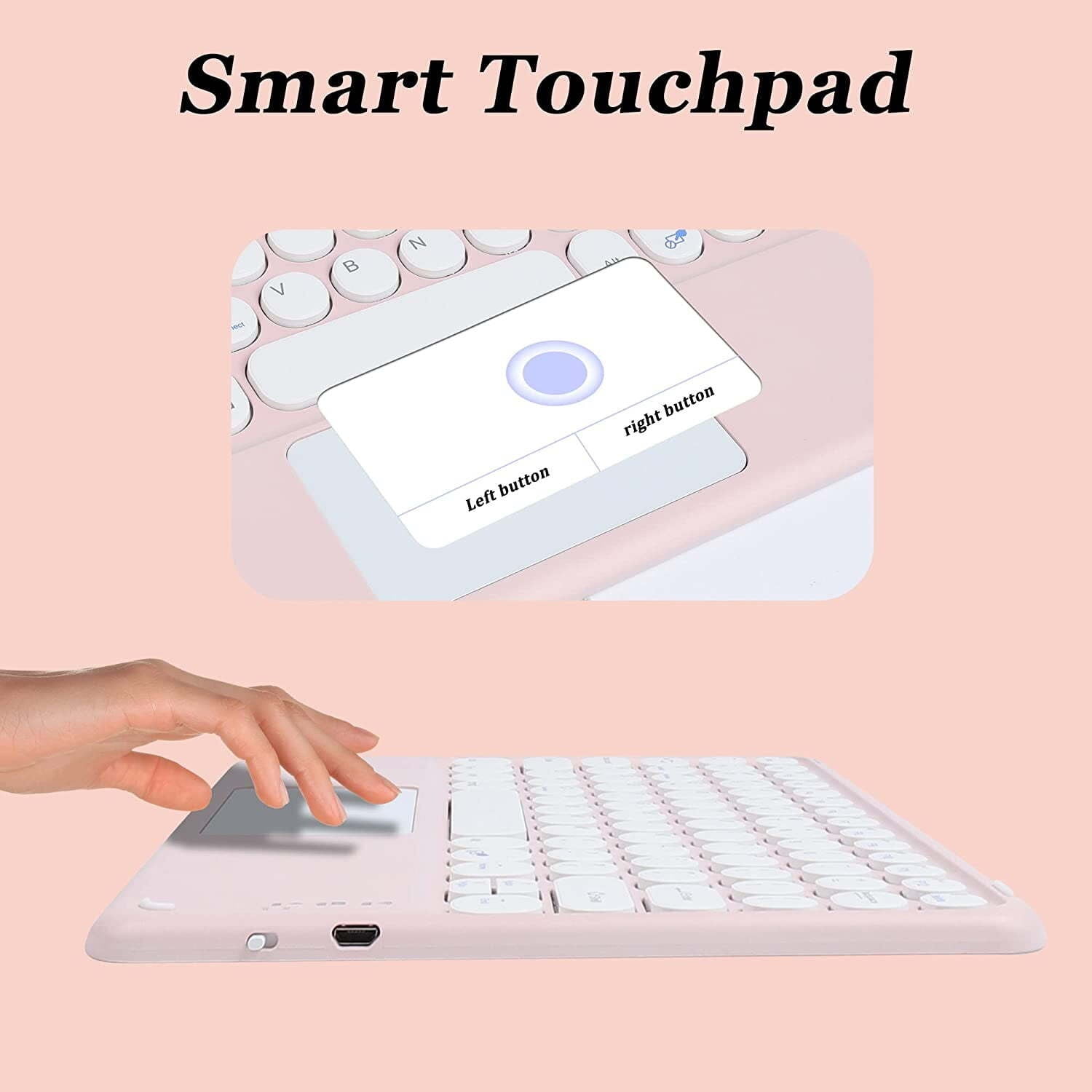 JINRAN Wireless Bluetooth Keyboard with Touchpad for ipad, Portable Mini Small Universal Rechargeable 10 inch Ultra-Slim Wireless Keyboard for Tablet Smartphone PC Computer Laptop Windows Android iOS