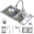 thumbnail image 1 of Fregadero de cocina acero inoxidable,Fregadero De Cocina de Doble Tazón, 80 * 45 * 21cm Fregadero De Barra con Grifo y Escurridor de Platos,con Dispensador de jabón, para Baño, Cocina, Bar, 1 of 8