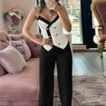 thumbnail image 5 of Womens Elegant Solid Color Vest Tank Tops Wide Leg Pants Elastic Trousers Set Attire for Women Women Tracksuit Womens Christmas Suit Christmas Party Outfit Lady Suits Business And Suit for Women Snow, 5 of 7