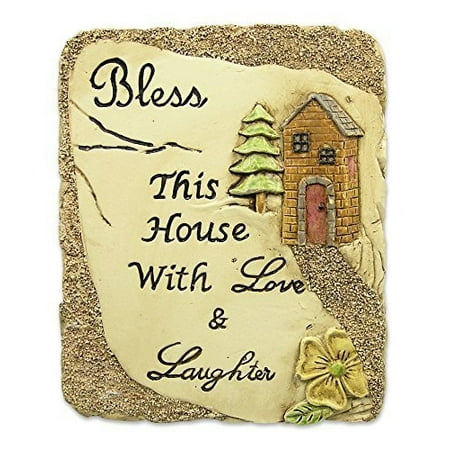 - Bless This House Plaque with Inspirational Message Desktop or Wall Hanging Stone Decoration Carved House and Flowers Pottery Hand Painted Art