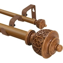 1 Inch Wood Double Tension Curtain Rod - Adjustable Vintage Style Decorative Window Treatment Rod for Bedroom & Home Decor (28-48 Inches)