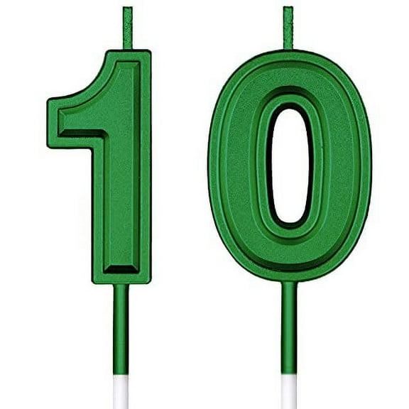 10th Birthday Candles Cake Numeral Candles Happy Birthday Cake Candles Topper Decoration for Birthday Wedding Anniversary Celebration Supplies (Green)