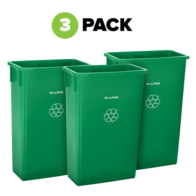 Alpine Industries 23 Gallon Slim Recyling/Trash Can, Green, 3 PACK