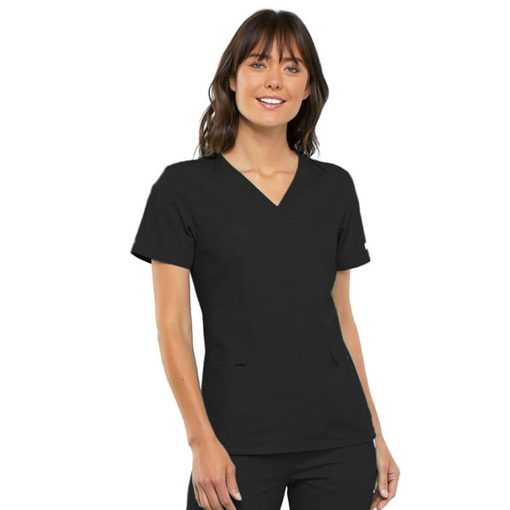 Cherokee Flexibles Women Medical Scrubs Top V-Neck Knit Panel 2968, XL, Black