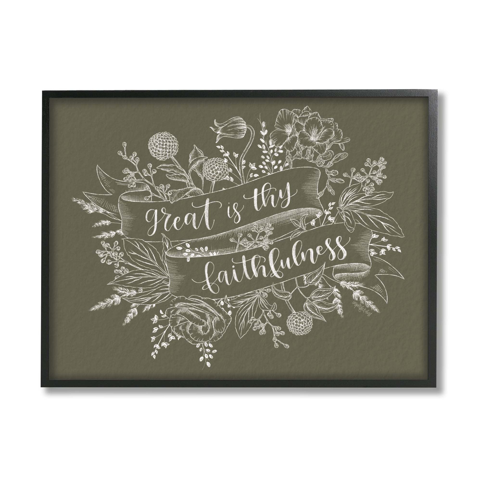 Stupell Industries Great Is Thy Faithfulness Religious Phrase Botanical Border Framed Wall Art, 20 x 16, Design by Imperfect Dust