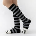 thumbnail image 2 of (2-Pack) Rinsvye Winter Coral Velvet Girls Christmas Stockings Knitted Stocking Knee High Socks Oversized Fishnet Tights Cat Stripe Pattern, 2 of 5