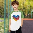 thumbnail image 4 of TEAJOPSUU Boys Girls Crew Neck Shirts Kids Tween Color Blocked Short Sleeve Top Casual Summer Soft Raglan Tees Cute Rainbow Heart Blouse 3-15 Years A-Green, 4 of 4