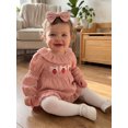 thumbnail image 6 of RUINIXCW Baby Girl Fall Outfits Goose/Strawberry Long Sleeve Ruffled Smocked Bubble Romper Dress and Bow Headband 2 Piece Set, 6 of 9