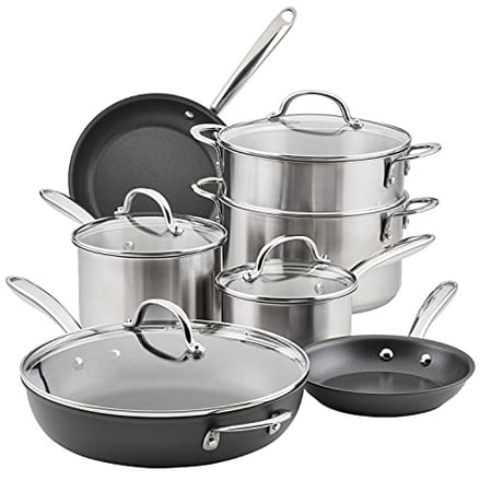 

Rachael Ray Professional Stainless Steel/Hard Anodized Nonstick Cookware Pots and Pans Set 11 Piece Gray and Silver