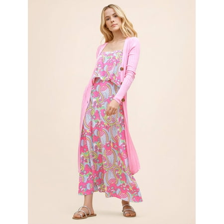 Scoop Women's Square Neck Tank Printed Midi Dress