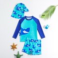 thumbnail image 2 of Baby Swimsuit Boy 5-6 Years Long Sleeve Children Summer Cartoon Print Pants Hat Three Piece Set Blue Swimwear Sizes 5-6 Years, 2 of 7