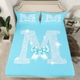 thumbnail image 2 of Castle Fairy Girls Monogrammed Letter 4-Piece Full Size Sheets,Blue Bow Bed Sheets,Sparkling Sequin Lightweight Sheet Sets,Microfiber Bedroom Decor, 2 of 7