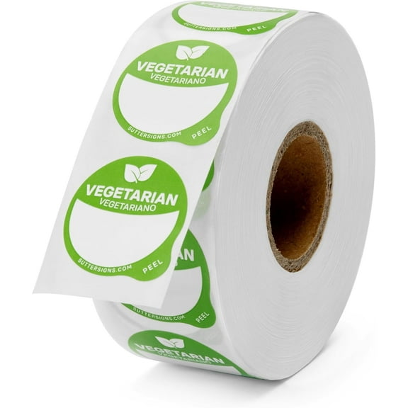 Vegetarian Food Labels 1000 pcs | 1" Dot Blank Sticker Labels to Write On for Party Buffet, Delis, Sandwich Shops, Food Containers