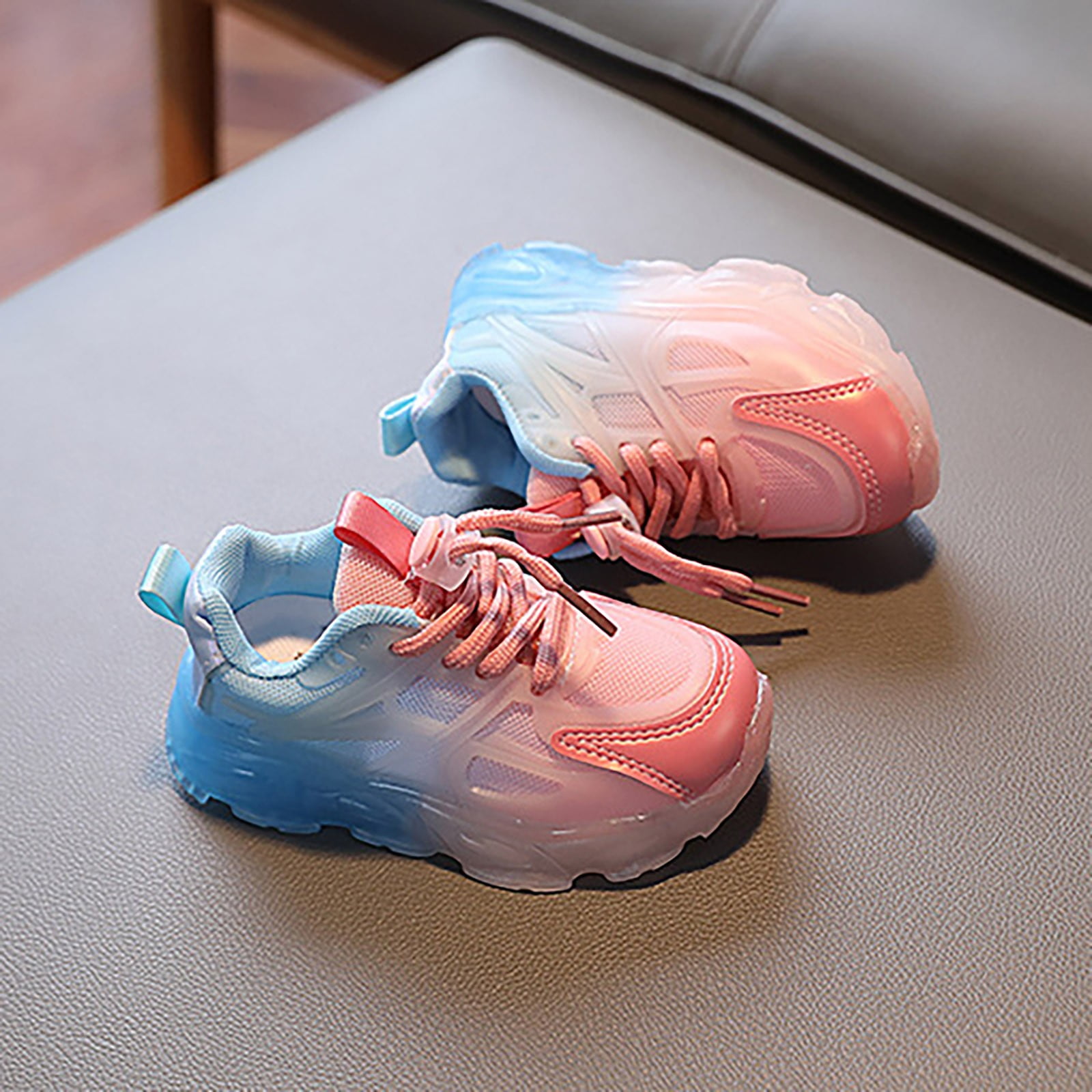 Baby Girl Shoes Sneakers Color Gradient Led Light Shoes Dad Shoes Lace Up Soft Soles Girls' Sneakers,Size 2 Years-2.5 Years