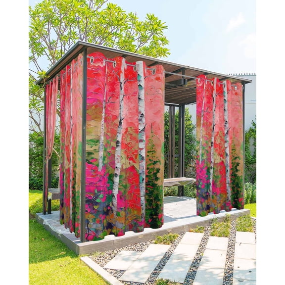 nqOlkjepod Outdoor Curtains for Patio Waterproof, Modern Oil Painting Outdoor Privacy Panels Grommet, Summer Tree Leaves Pink Green Blackout Outside Curtains for Porch/Cabana 54"x108", 2 Panels