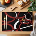 thumbnail image 2 of Red Geometric Placemats Set of 8, Vintage Abstract Stripes Aesthetic Art Placemats for Dining Table, Place Mats for Kitchen Tabletop, Waterproof Wipeable Dining Table Mats Set, 2 of 9