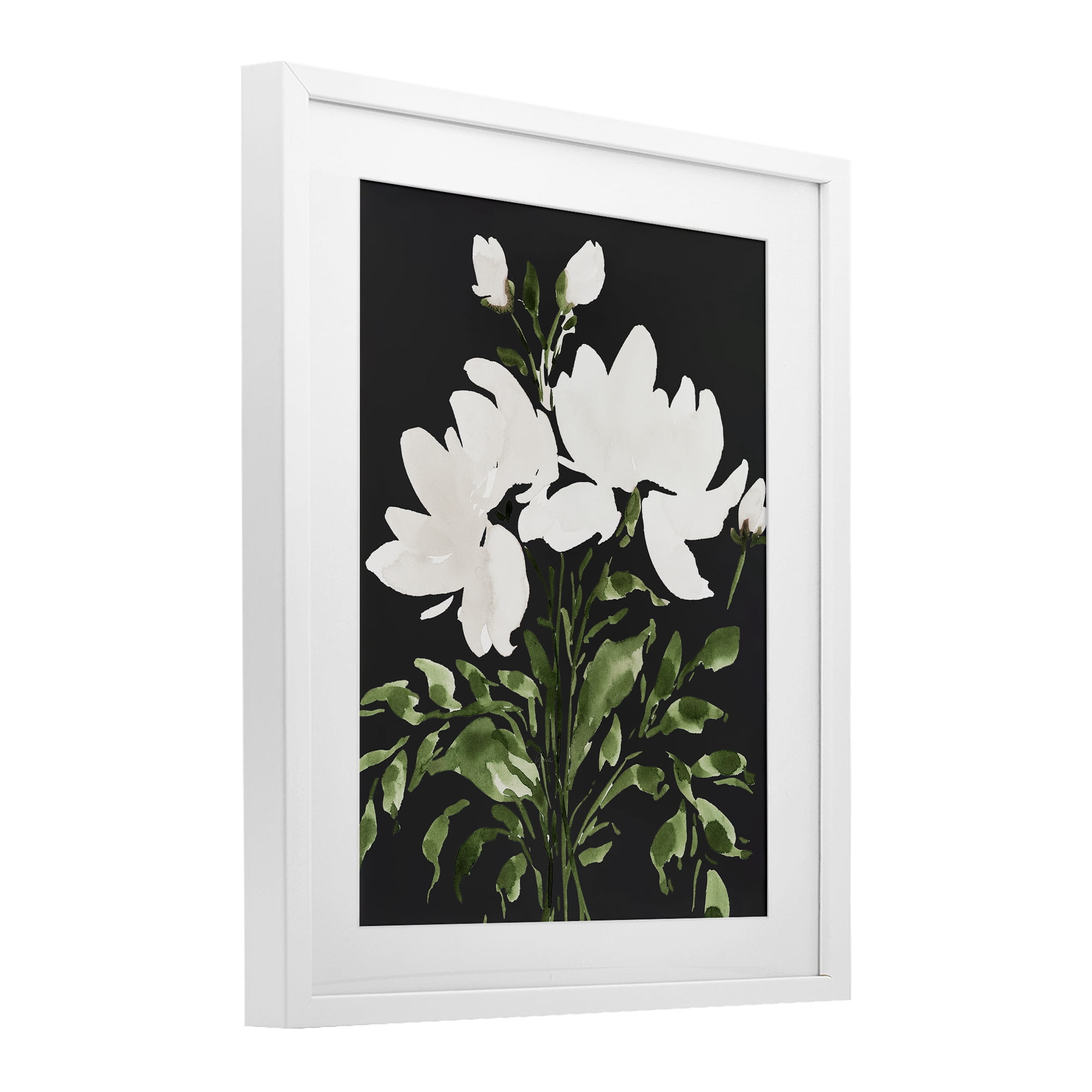 Stupell Industries White On Black Floral White Framed Print Under Glass, design by Lucille Price
