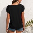 thumbnail image 4 of Camisa de manga corta para mujer, cuello en V, blusa de encaje de ocio, camiseta sin mangas con hombros descubiertos, Top femenino negro L, 4 of 6
