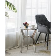 A&B Home Side Table with Marble Top - 17.5Dia. x 23.5H - Silver/White