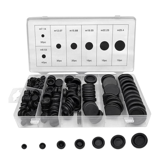 170Pcs 7 Sizes Rubber Grommet Assortment Kit, Firewall Hole Plug Set Electrical Wire Gasket Solid Hole Plugs Set