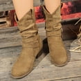 thumbnail image 4 of QQAMB Women's Modern Western Cowboy Boots, Mid Calf Round toe Chunky Heel Cowgirl Country Ankle Boots with Pull On Tabs, 4 of 7