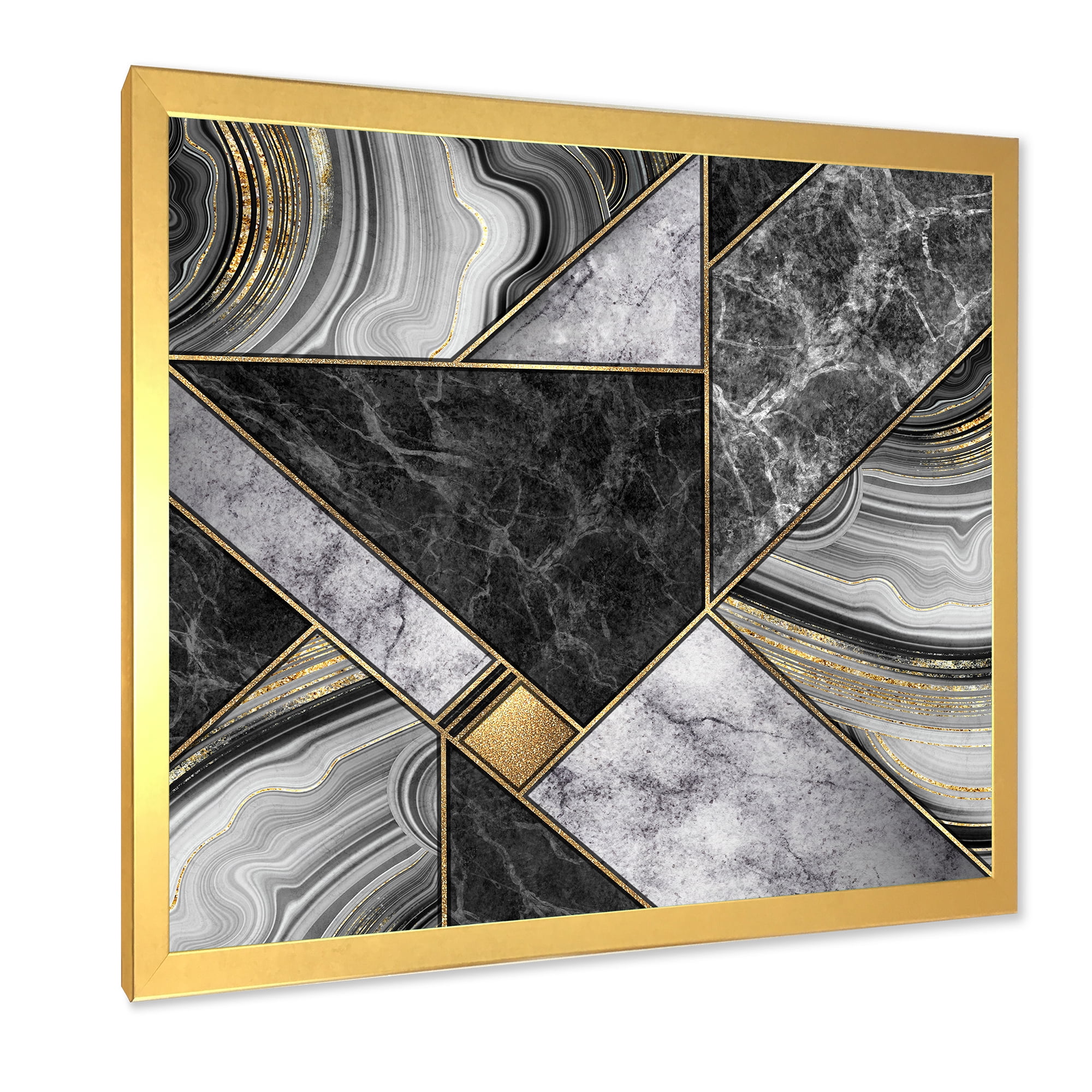 Designart 'Touches Of Gold With Marble Granite Agate' Modern Framed Art Print
