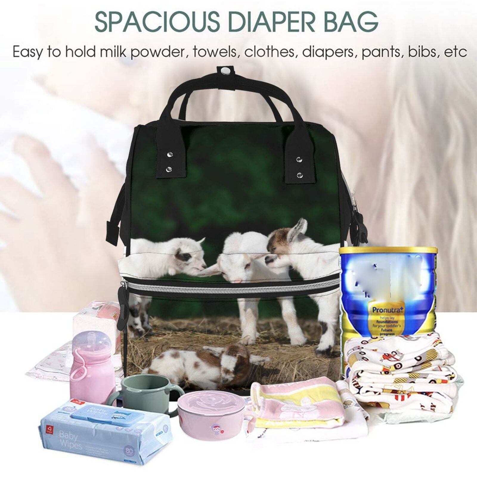 Defioc Cute Goat Baby for Baby Diaper Bag Backpack - Baby Bag for Boys & Girls - Diaper Backpack - Large Travel Diaper Bags- Baby Registry Search & Shower Gifts