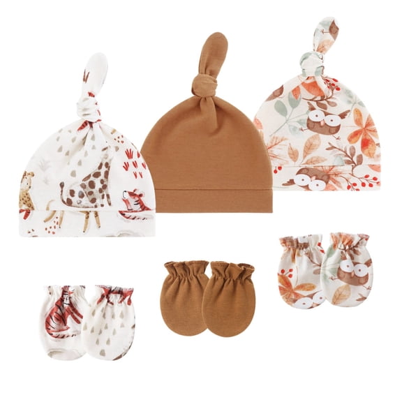 ROZYARD 3 Set Elastic Newborns Fetal Hat Scratch Resist Mittens Baby Gloves Headgear