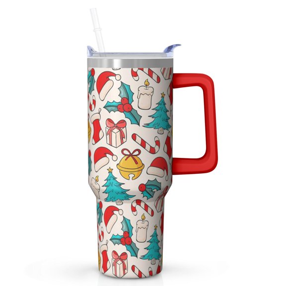 40oz Snowflakes Tumbler with Straw Handle Leak Proof Stainless Steel Cup Christmas Presents Gifts