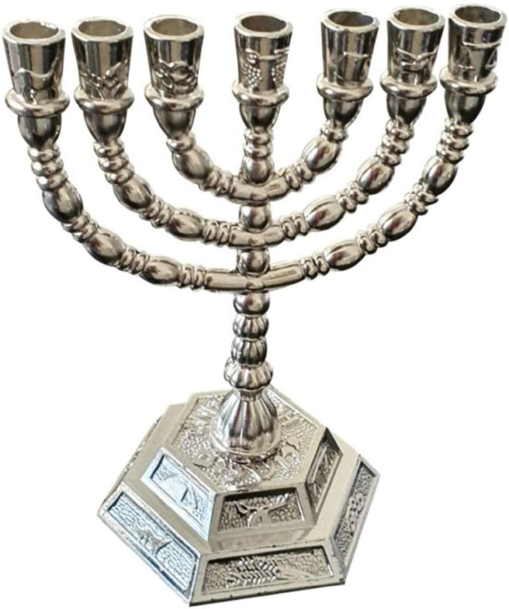 Copper 5 Small 7 Branch Hexagonal Base 12 Tribes of Israel Menorah by Holy Land Imports TM 