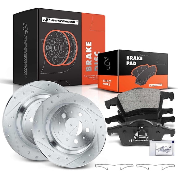 A-Premium 11.34 in (288 mm) Rear Drilled and Slotted Disc Brake Rotors   Ceramic Pads Kit Compatible with Select Volvo Models - S60 2001-2009, S80 1999-2006, V70 2001-2007, XC70 2003-2007, 6-PC Set