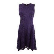 DKNY Women's Lace Fit & Flare Dress (2, Aubergine)