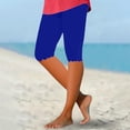 thumbnail image 2 of LIIPEE Women Leggings Casual Elastic High Waist Slim Fit Knee Length Leggings Solid Color Summer Beach Shorts Comfortable Soft Breathable Daily Leggings,Blue,M, 2 of 4