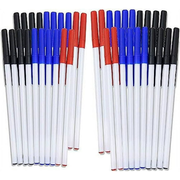 100 Pack of Bulk Wholesale Ballpoint Pens Containing 10 Pens Per Pack for 1,000 Pens Total in Black, Blue and Red Ink Color Assortment