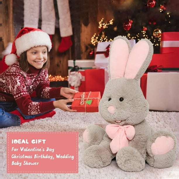 Zecatl Giant Bunny Stuffed Animal 27 Large Stuffed Bunny Grey Easter Rabbit Stuffed Animal With Pink Ear Soft Giant Stuffed Bunny Plush Toy Gift Fo