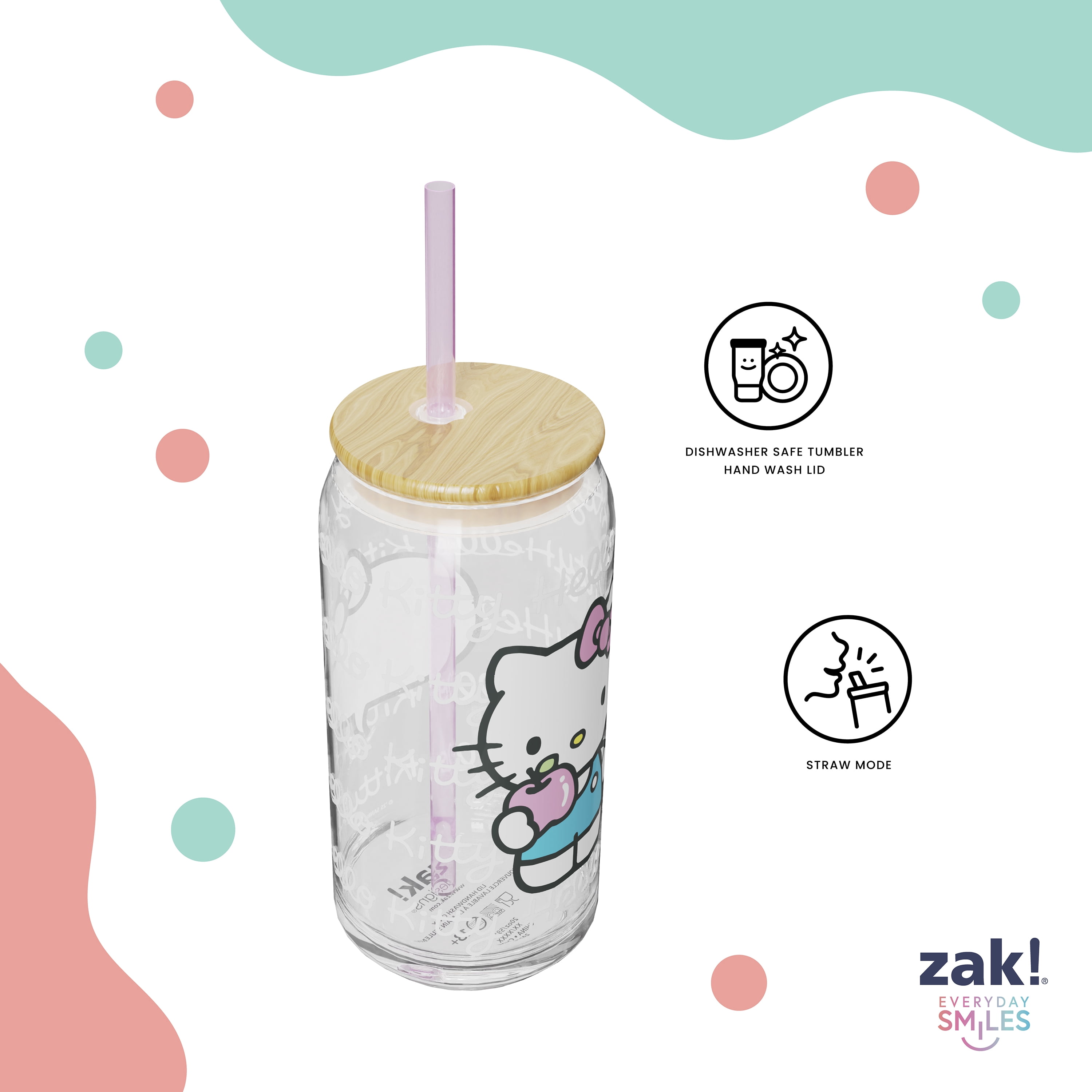 Zak Designs 20oz Hello Kitty Glass Hadley Tumbler