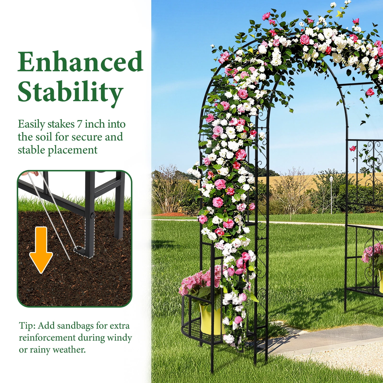 78x23x83.9 Inch Arc Roof Double Layer Arch Trellis, Rustproof, Free-Standing for Climbing Flowers/Vines, Garden/Backyard Decor, Black