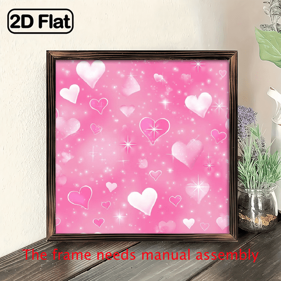 2D Flat, 1pc Valentine's Day Wall Art, 8x8 Inch Wooden Frame Sign, Heart Pattern, Dreamy Romantic Style Sign, Wooden Wall Art Painting For Home Decor, For Valentine's Day Gifts to Your Lover