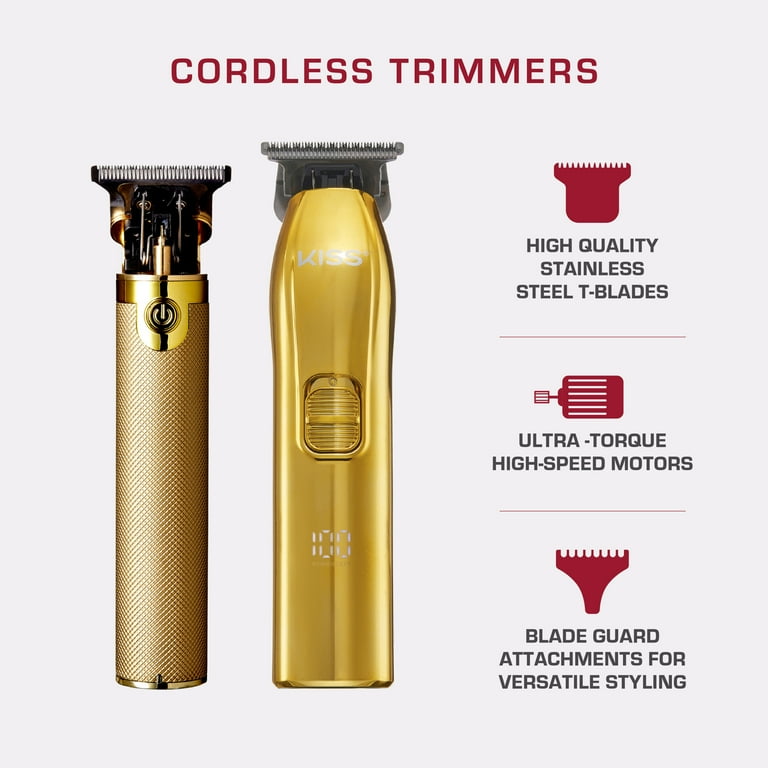 KISS USA Precision Blade Cordless USB Hair Trimmer Clipper, 8 Pieces, Men Waterproof Adult