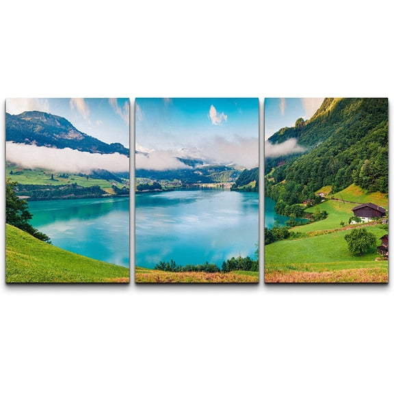 wall26 Canvas Print Wall Art Set Switzerland Mountain Forest Valley Nature Wilderness Photography Realism Decorative Landscape Colorful for Living Room, Bedroom, Office - 24"x36" x 3