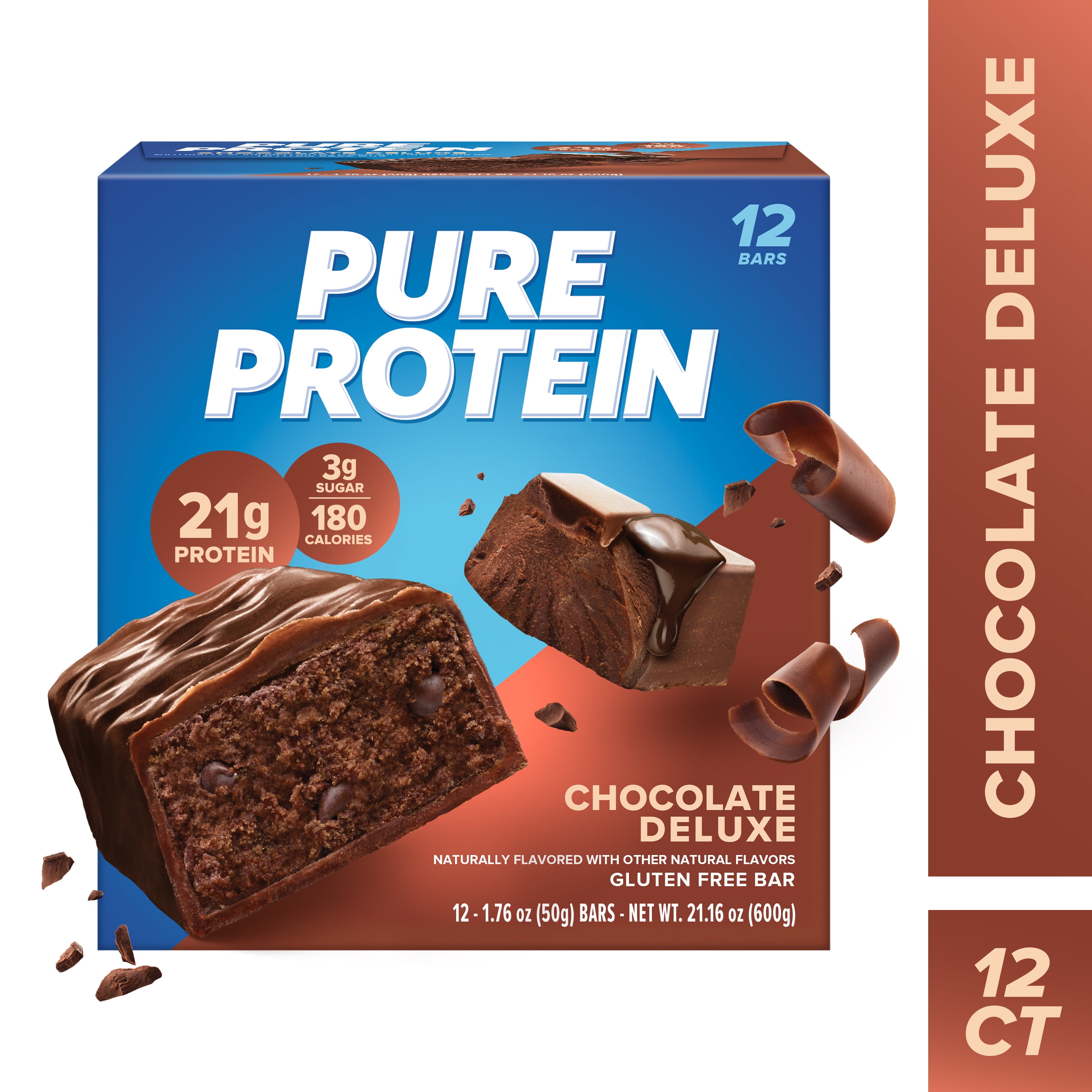 (3 pack) Pure Protein Bars, Chocolate Deluxe, Low Sugar, 21g Protein, 1.76 oz, 12 Count